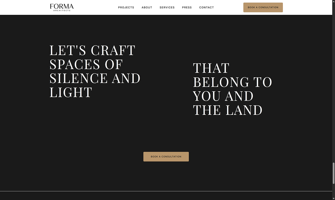 FORMA Architects editorial portfolio listing desktop view